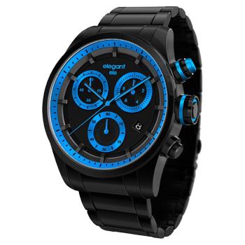 elegantsis Clasic Fashion 潮流玩色計時腕錶-黑x藍/44mm ELJT49-JU05MA