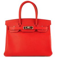 HERMES 愛馬仕BIRKIN EP防刮牛皮柏金包(30CM/紅Q5/銀釦)