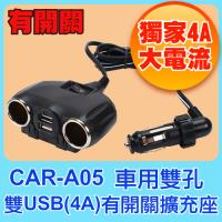 WirePRO 車用雙孔雙USB(4A)獨立開關電源擴充座