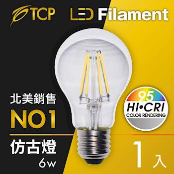 美國TCP  LED Filament復刻版鎢絲燈泡 A60 ( 6W )