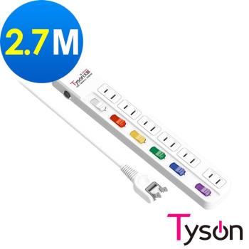 Tyson太順電業 TS-266AS 2孔6切6座延長線(轉向插頭)-2.7米