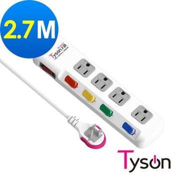 Tyson太順電業 TS-354AS 3孔5切4座延長線(拉環扁插)-2.7米