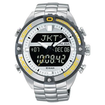 ALBA 雅柏 W兩個世界雙顯腕錶-銀灰圈/44mm N021-X003Y(AZ4019X1)