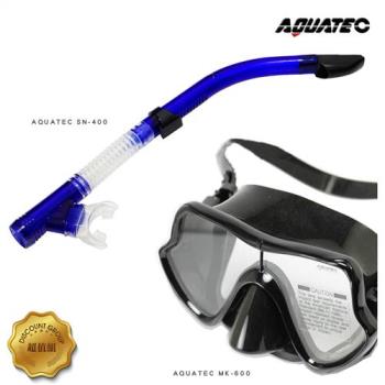 AQUATEC SN-400 乾式潛水呼吸管 + MK-600 流線型大視角單鏡片潛水面鏡 超值組( PG CITY )