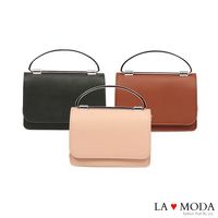 La Moda 約會晚宴必備~質感女孩特殊弧形手把設計肩背斜背手拿鏈帶包 (共3色)