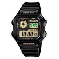 【CASIO】 世界地圖十年電力數位錶-黃面 (AE-1200WH-1B)