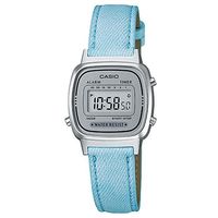 【CASIO】 經典小巧簡約數位皮帶錶-灰面X水藍錶帶 (LA-670WL-2A)