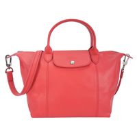 LONGCHAMP Le Pliage Cuir 小羊皮短把折疊小型水餃包(小/牡丹紅)