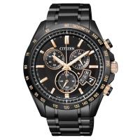 CITIZEN星辰 電波萬年曆計時男錶-黑x玫瑰金/42mm(BY0135-57E)亞洲限定