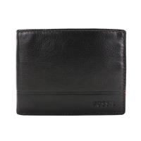 FOSSIL 真皮LOGO壓紋超軟手感 RFID防盜皮夾 男短夾 黑色