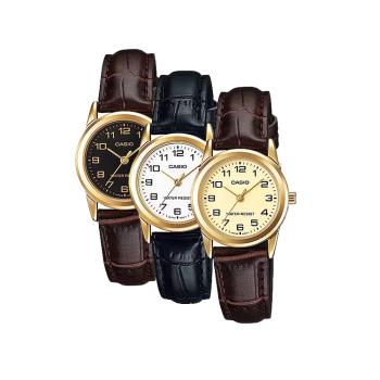 【CASIO 卡西歐】LTP-V001GL復古時尚典雅簡約數字刻度 壓紋皮革手錶