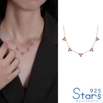 【925 STARS】純銀925氣質優雅雪花5A紫鑽鋯石造型項鍊 造型項鍊 美鑽項鍊