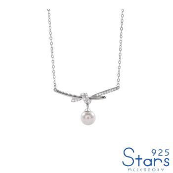 【925 STARS】純銀925閃耀美鑽氣質單結珍珠項鍊 造型項鍊 美鑽項鍊 珍珠項鍊