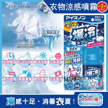 日本hakugen白元 汗味消臭瞬冷約-30℃衣物涼感噴霧-爆冷皂香 95mlx2藍罐