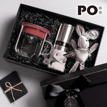 【PO:Selected】丹麥手沖咖啡禮盒組(手動不鏽鋼咖啡磨2.0/咖啡玻璃杯350ml-共4色)