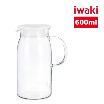 【日本iwaki】耐熱玻璃把手白蓋水壺600ml