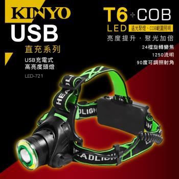 KINYO USB充電式高亮度頭燈 2入組 LED-721