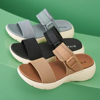  【Taroko】高雅一字彈性布夏季坡跟涼拖鞋(3色可選)