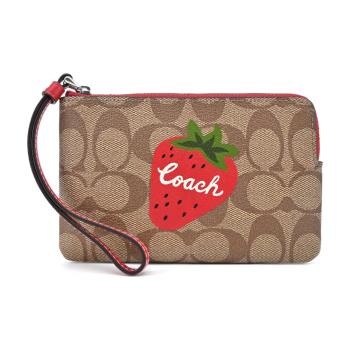 COACH 大草莓印花PVC手拿包(卡其紅)