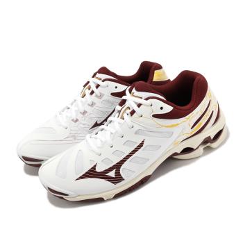 Mizuno 排球鞋 Wave Voltage 男鞋 白 酒紅 波浪片 羽桌球鞋 室內運動鞋 美津濃 V1GA2160-45