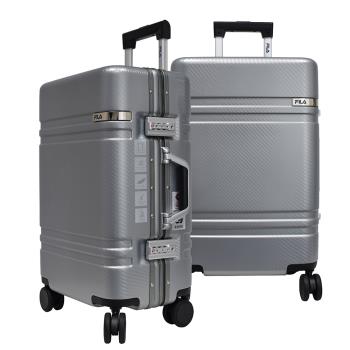 (全新福利品)FILA 25吋簡約時尚碳纖維飾紋系列鋁框行李箱-鈦金銀