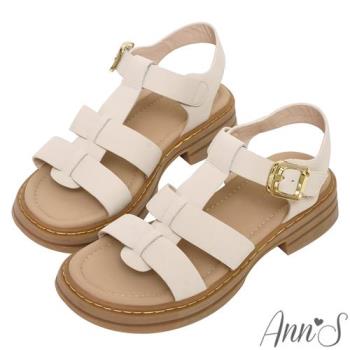 Ann’S雲端步履-復古寬帶厚底圓頭涼鞋4cm -白