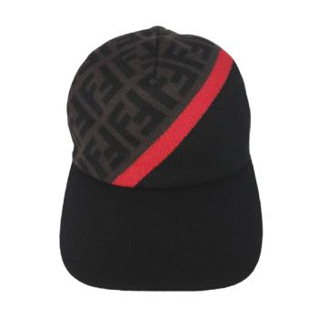 【FENDI】帆布羊毛咖色黑色拼接線條棒球帽 FXQ768AEVFF1DPC