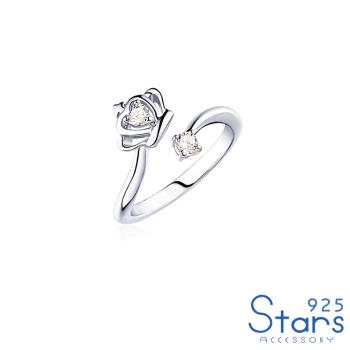 【925 STARS】純銀925閃耀鋯石皇冠愛心造型戒指 開口戒 造型戒指
