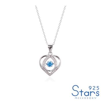 【925 STARS】純銀925微鑲美鑽閃動鋯石幾何愛心線條造型項鍊 造型項鍊 美鑽項鍊