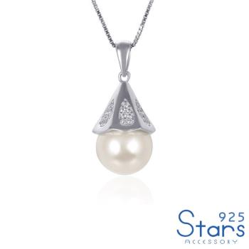 【925 STARS】純銀925氣質水滴美鑽鑲嵌幾何珍珠吊墜 造型吊墜 珍珠吊墜 美鑽吊墜