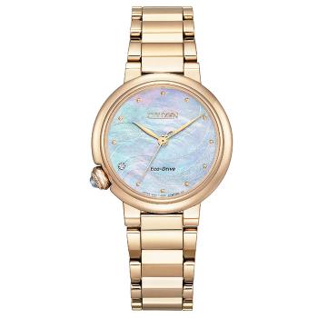 【CITIZEN】星辰 Eco-Drive 光動能 L系列 EM0919-85Y 鋼錶帶女錶 玫瑰金/白蝶貝 30mm