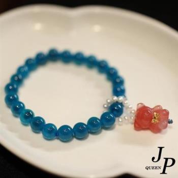【Jpqueen】珍珠小熊軟糖藍瑪瑙桃子串珠手鍊(藍色)