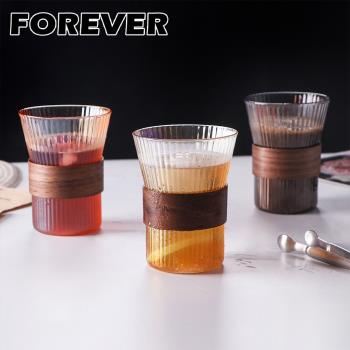 【日本FOREVER】耐熱玻璃木紋直條紋玻璃杯-4入組