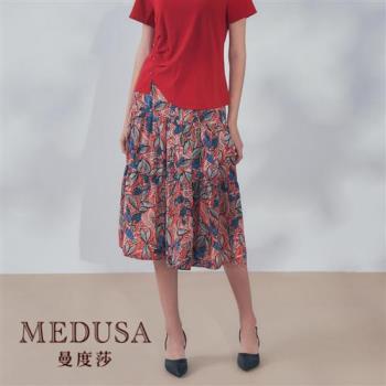 現貨【MEDUSA 曼度莎】台灣製 紅色花葉印花雪紡長裙（M-XL）｜女長裙 雪紡長裙 鬆緊腰頭