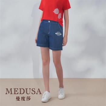 現貨【MEDUSA 曼度莎】HB 壓線牛仔及膝短褲（M-2L）｜女短褲 牛仔短褲 加大尺碼