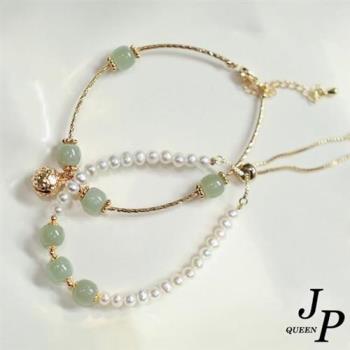 【Jpqueen】吞金獸復古鈴鐺和田玉珍珠手鍊(2色可選)