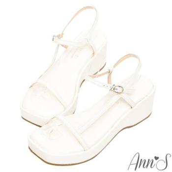 Ann’S美圖厚底系列-一字斜細帶方頭涼鞋-6cm-白