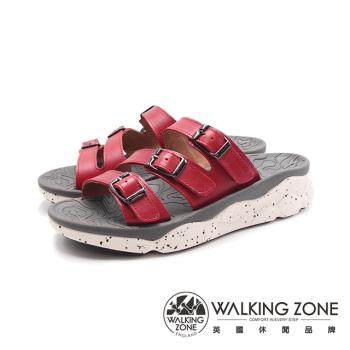 WALKING ZONE(女)三帶皮釦增高厚底拖鞋 女鞋-紅色(另有白色)