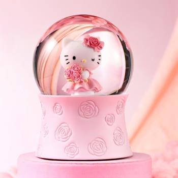 【JARLL 讚爾藝術】Hello Kitty 愛獻玫瑰 水晶球音樂盒 生日 紀念日 告白 結婚禮物 情人節