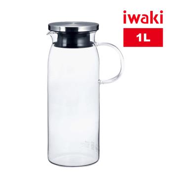 【日本iwaki】不鏽鋼系列玻璃把手耐熱玻璃水壺(1000ml)