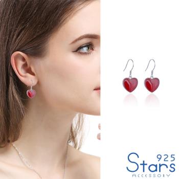 【925 STARS】純銀925紅色滴釉愛心造型耳環 造型耳環