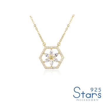【925 STARS】純銀925微鑲美鑽縷空六角花朵造型項鍊 造型項鍊 美鑽項鍊