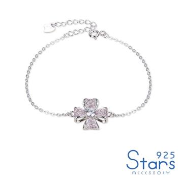 【925 STARS】純銀925微鑲美鑽立體十字花朵造型手鍊 造型手鍊 美鑽手鍊