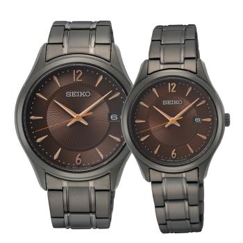 【SEIKO】精工 SUR521P1 SUR519P1 藍寶石鏡面 日期顯示 情侶對錶 鋼錶帶對錶 黑/棕色
