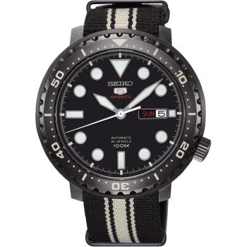 SEIKO 精工5號 復刻黑帆布機械腕錶 SRPC67J1/45mm