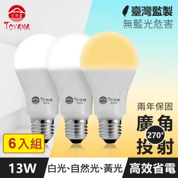 TOYAMA特亞馬 13W高亮度LED燈泡 6入組(白光、自然光、黃光任選)