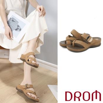 【DROM】拖鞋 坡跟拖鞋/極簡歐美時尚金屬釦飾交叉繞趾造型坡跟拖鞋 黃