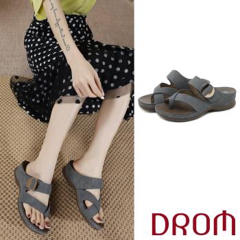 【DROM】拖鞋 坡跟拖鞋/極簡歐美時尚金屬釦飾交叉繞趾造型坡跟拖鞋 灰