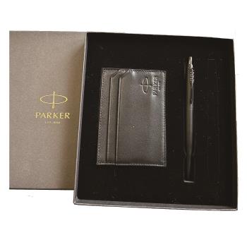 派克 PARKER 記事系列 JOTTER XL 原子筆+真皮名片夾禮盒組 霧黑