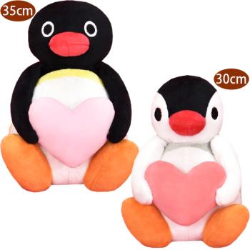企鵝家族Pingu絨毛娃娃玩偶抱愛心款35公分/30公分 296308/296309(生日禮物 聖誕節)【卡通小物】